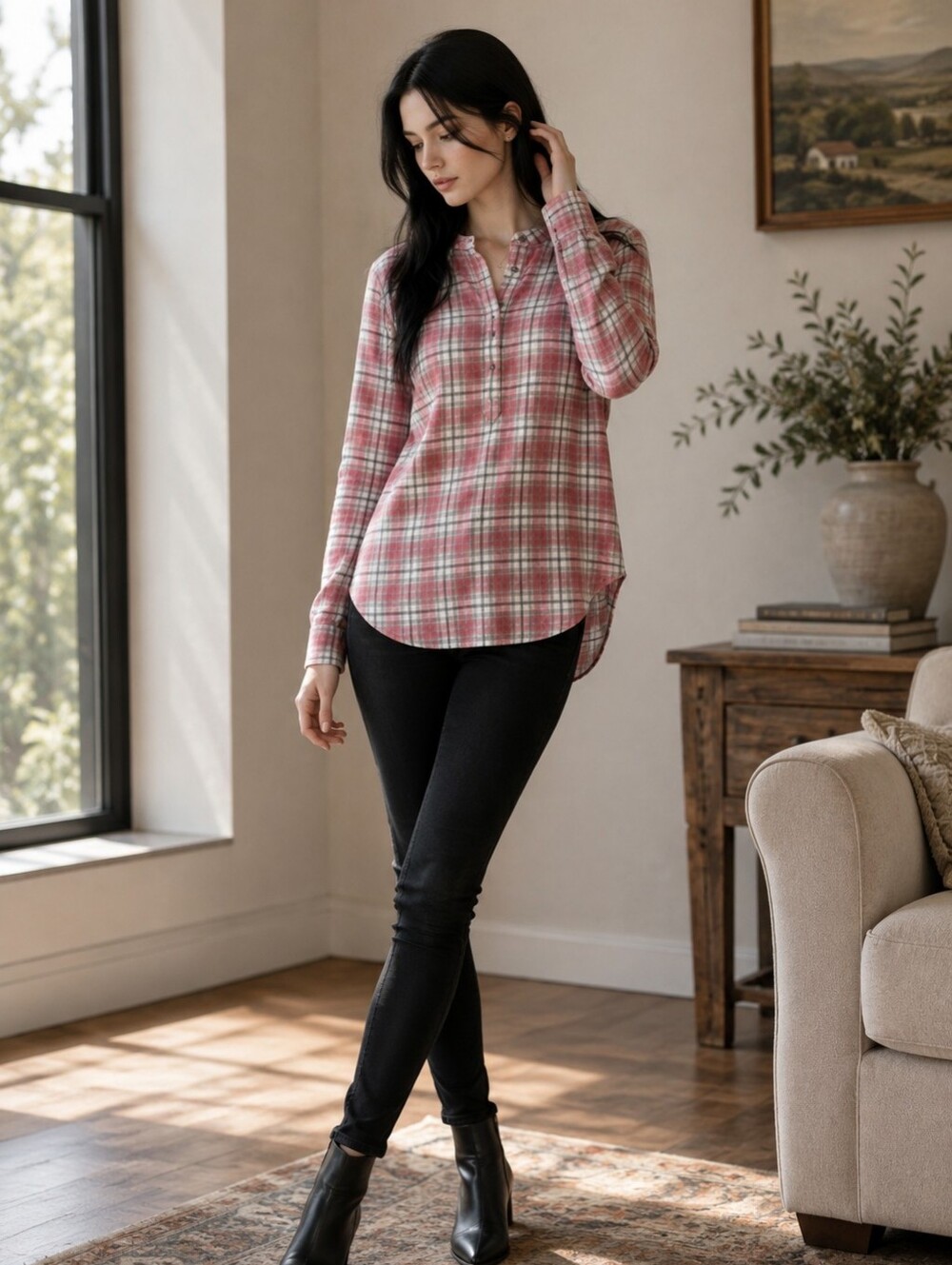 EUC Treasure & Bond Size Small Red Plaid Button Down Boyfriend Shirt!